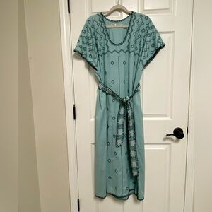 Zara Embroidered Teal Midi Dress